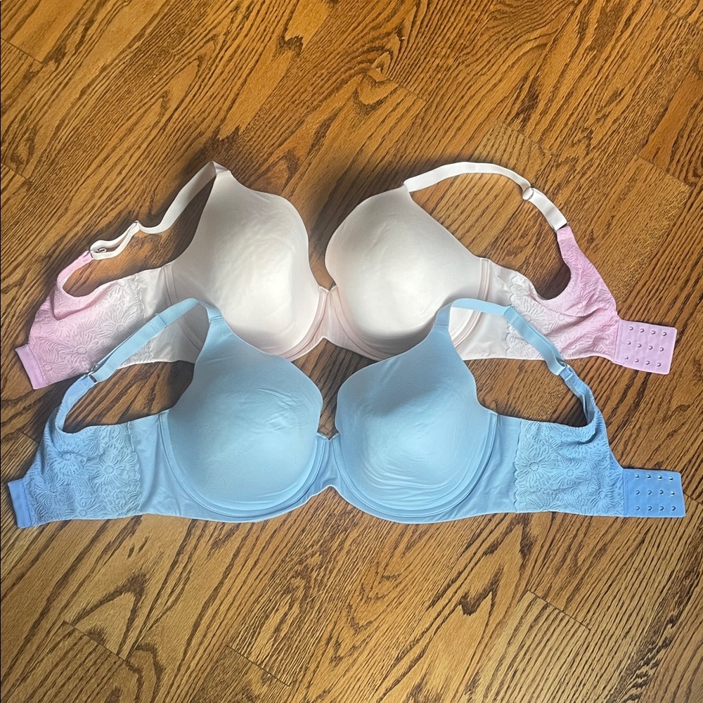 Aerie 2 Bra Lot - Pink and Blue ombré lace Real Sunnie Full Coverage, 38G